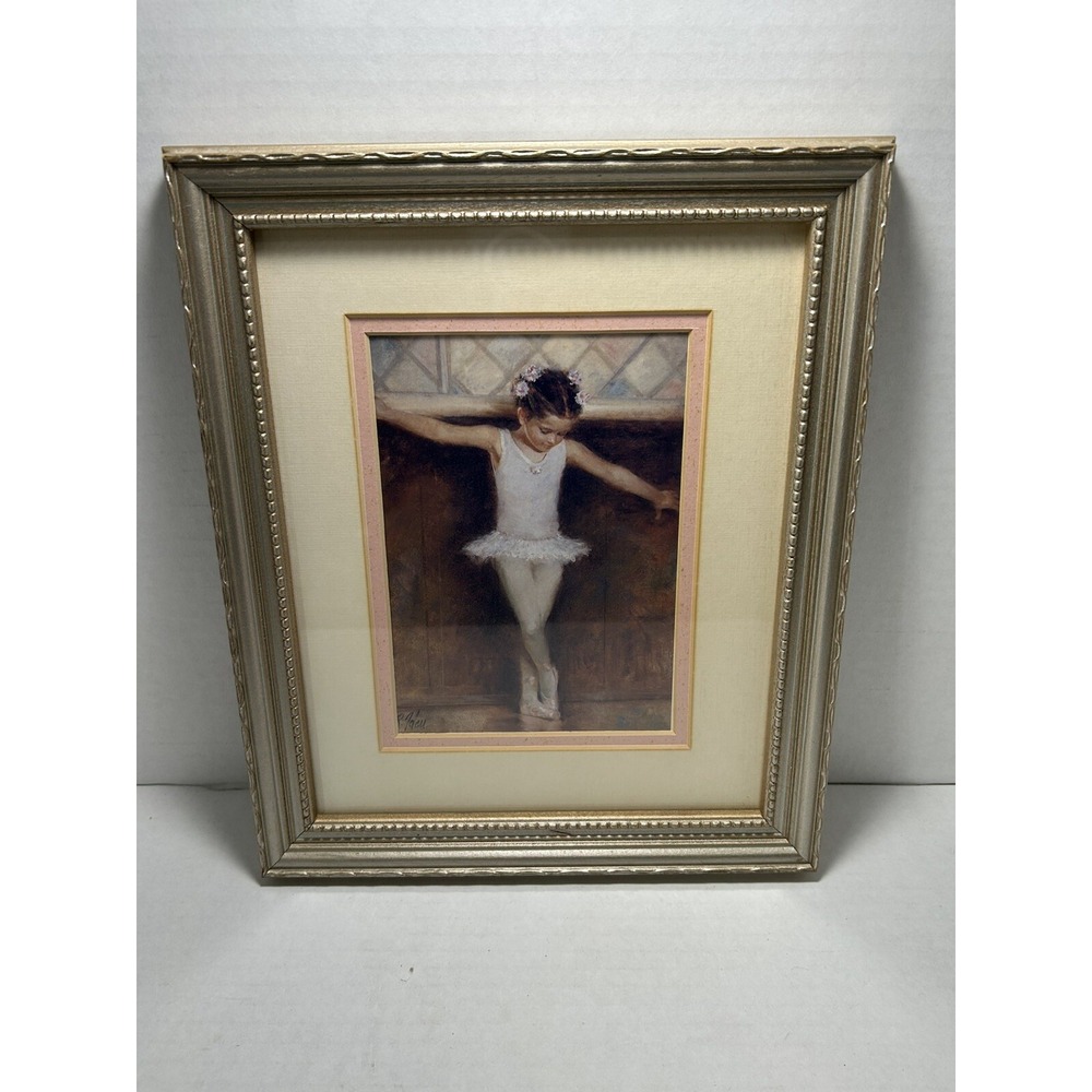 Ballerina‎ Girl Framed Art 12" x 10" gold toned frame